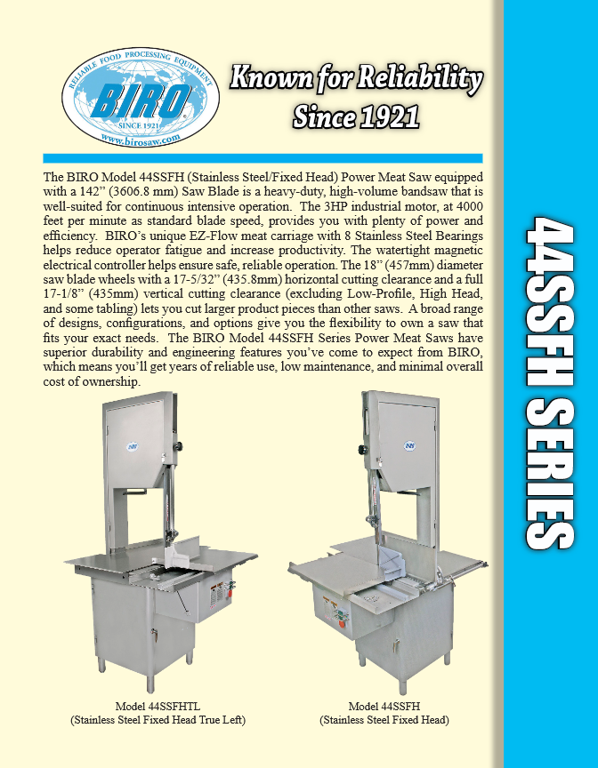 BIRO 44SSFH Commercial Meat Band Saw Details