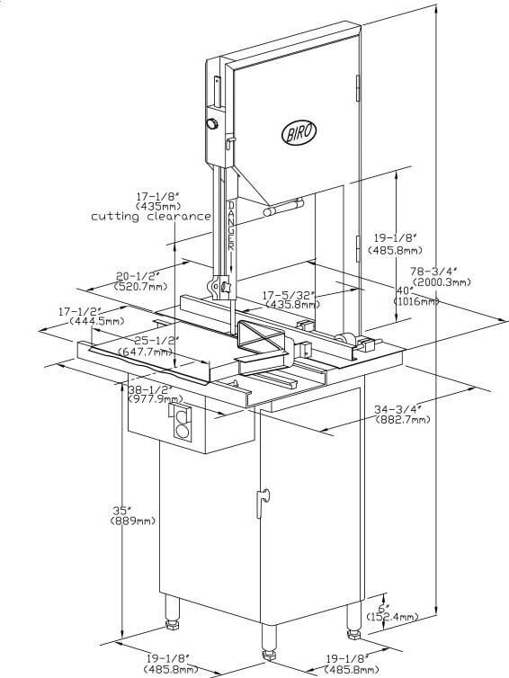BIRO 44SSFH Commercial Meat Band Saw Dimensions