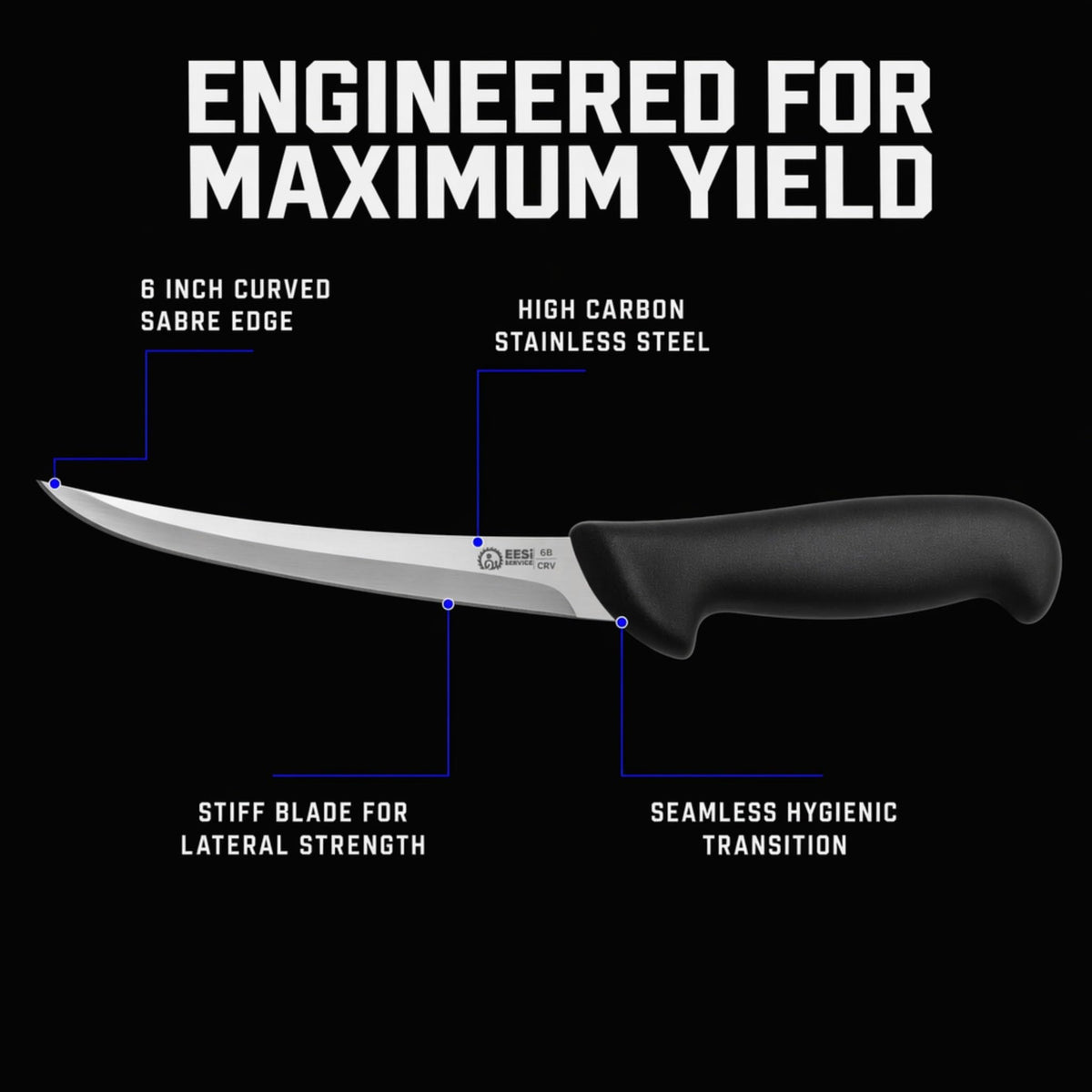 EESi 6" Curved Boning Knife – High Carbon Stainless Steel Blade - Side Detail
