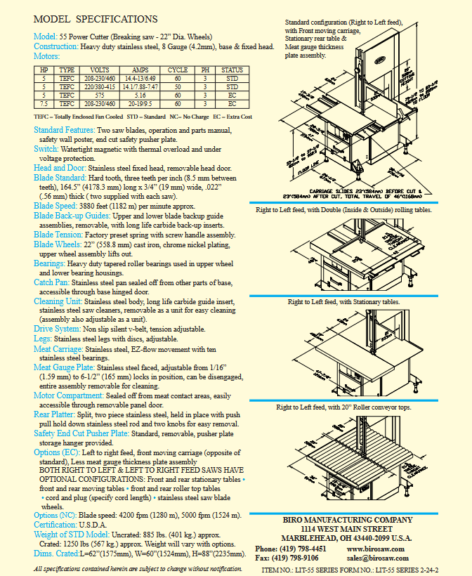 BIRO 55 Commercial Meat Band Saw Details
